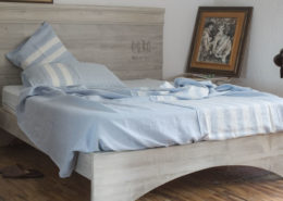 biancheria letto lenzuola di lino righe colore ceruleo metti in riga 3