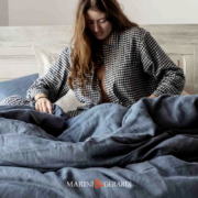 completo letto matrimoniale lenzuola biancheria lino blue petrolio