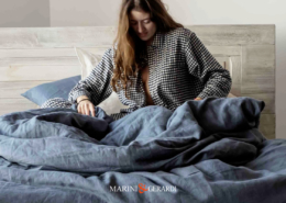 completo letto matrimoniale lenzuola biancheria lino blue petrolio
