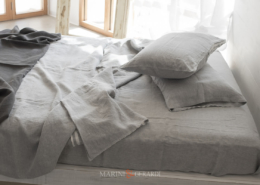 parure letto con lenzuola e federe in lino grigio cenere